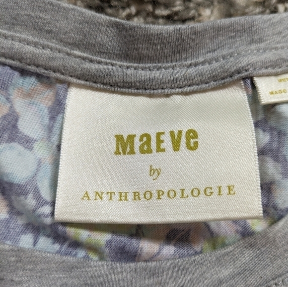 Anthro Maeve grey pink colorful floral puff balloon sleeve tshirt M - Picture 7 of 8